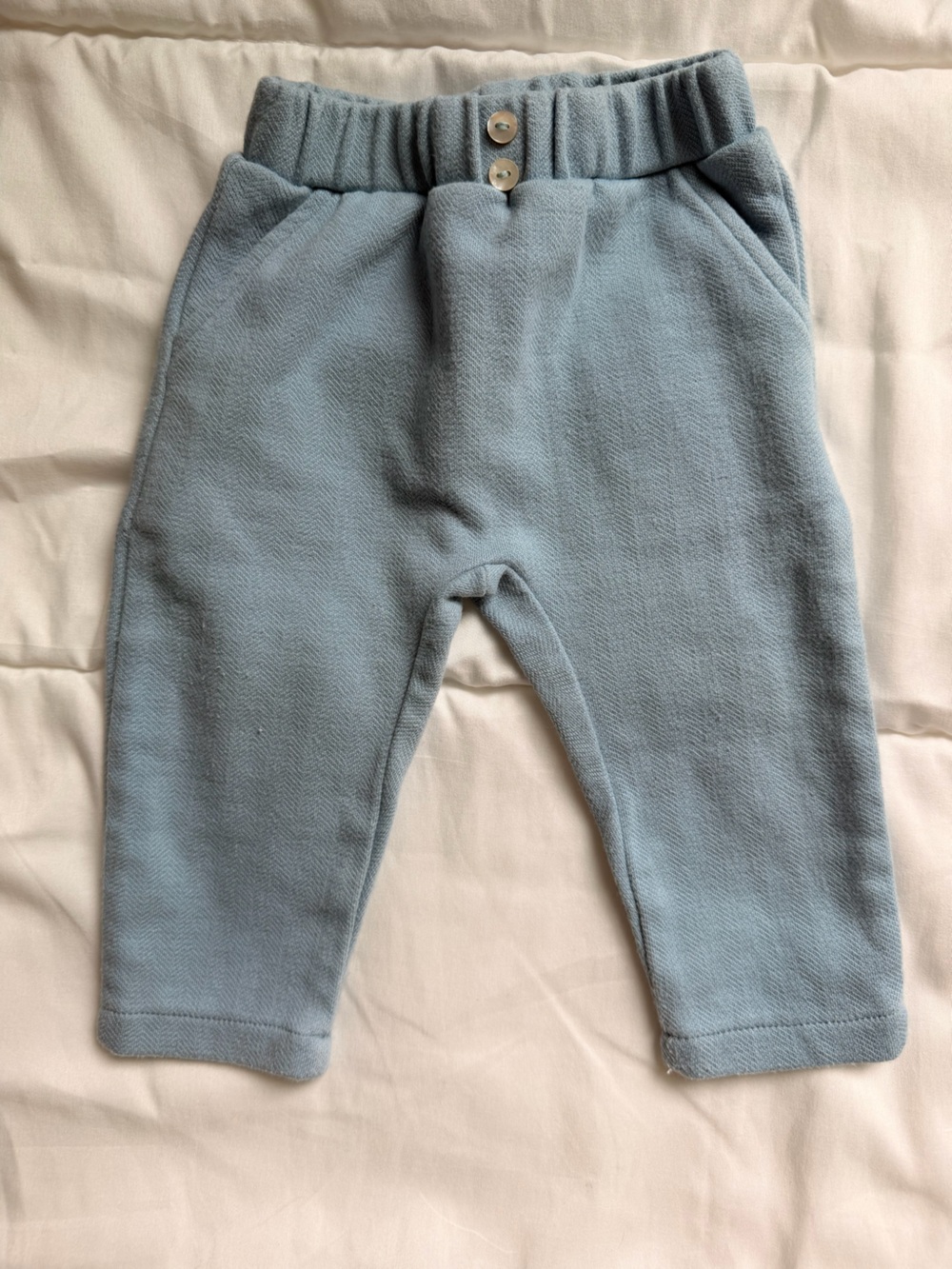 Light Blue Knit Jogger Pants with Button Waist